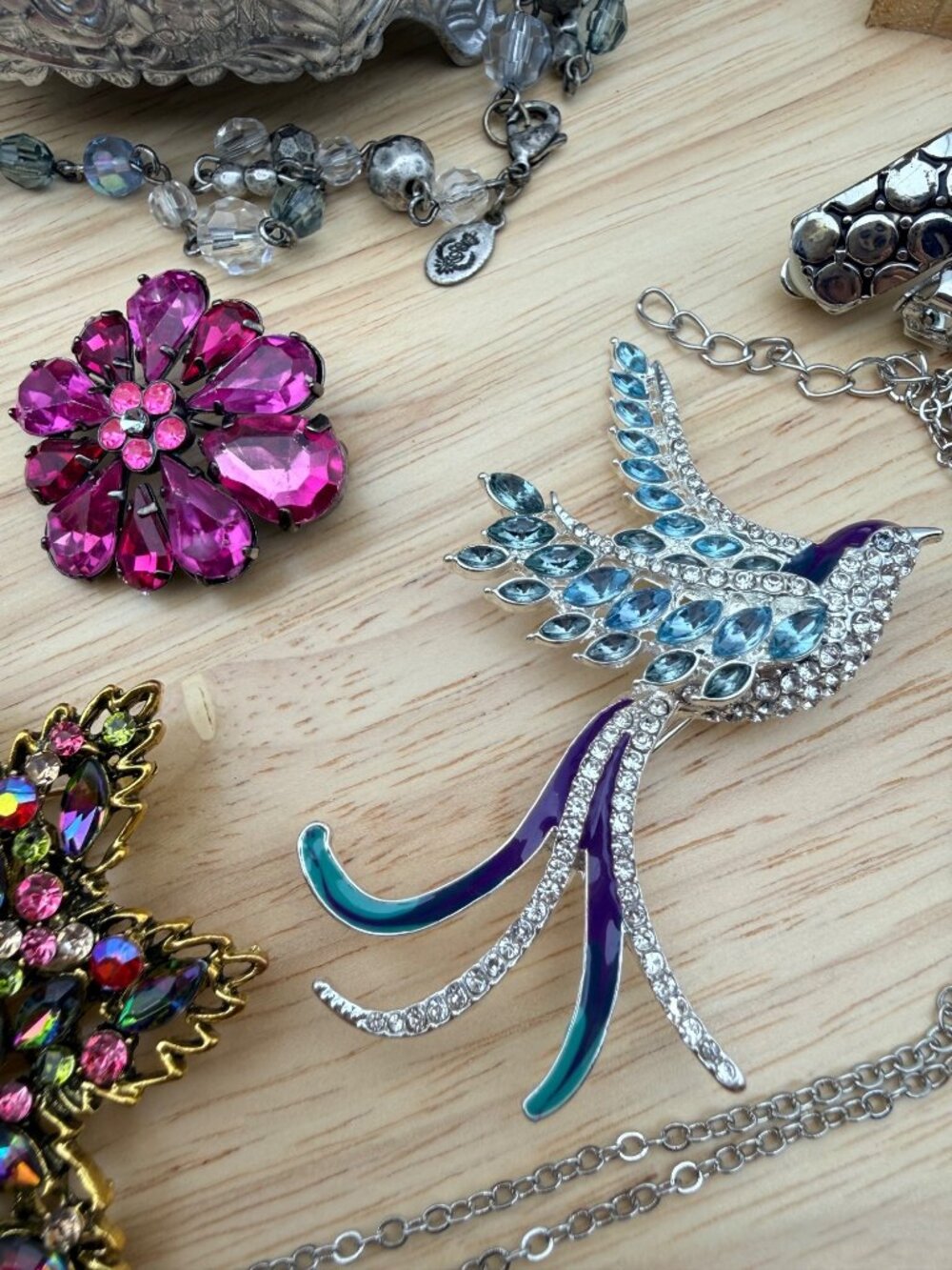 VTG Jewelry Lot Brooch Necklaces Earrings Jewelry Box Anne Klein 925 Prem Design - Picture 4 of 16